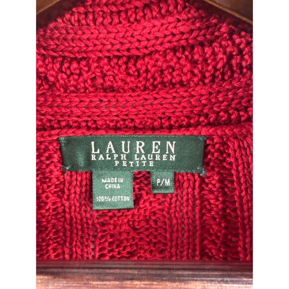 Green Label Ralph Lauren Petite Medium Red Knit Sweater w/ Black Velvet Belt - Picture 6 of 6